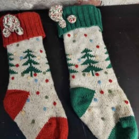 Set of 2 Knit Christmas Stockings - Picture 1 of 3